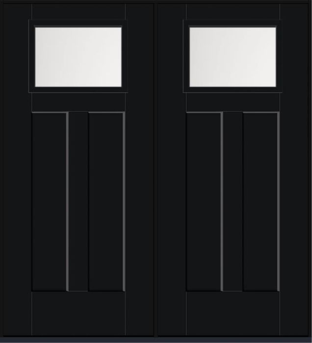 96 Satin Etch Craftsman Top View 2 Panel Shaker Smooth Fiberglass Double Doors , WBD Impact