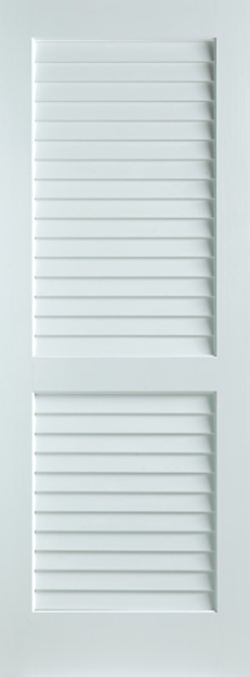80" Primed Wood Plantation Louver over Louver Double Door