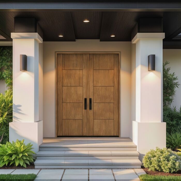Frama | 96" Prehung | Mahogany Wood Flush Panel 5 Panel 1-3/4" Exterior Double Door