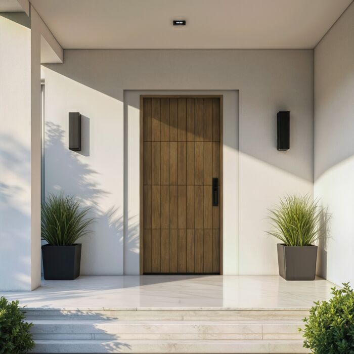 Gridor | 80" Prehung | Mahogany Wood Flush Panel 1-3/4" Exterior Single Door