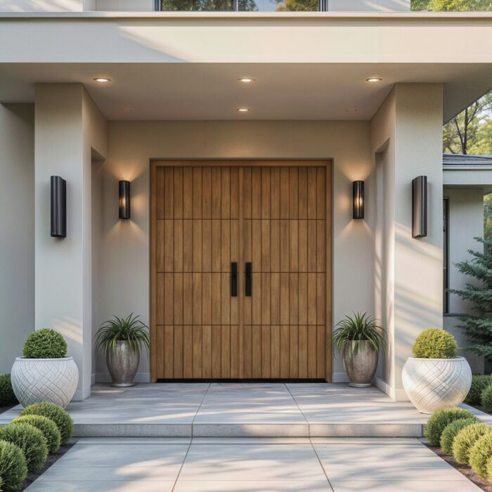 Gridor | 80" Prehung | Mahogany Wood Flush Panel 1-3/4" Exterior Double Door