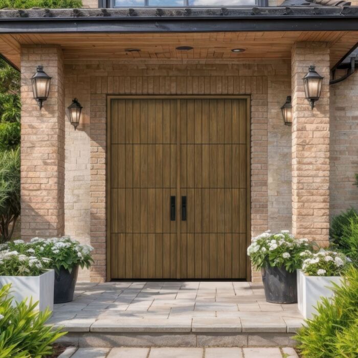 Gridor | 96" Prehung | Mahogany Wood Flush Panel 1-3/4" Exterior Double Door
