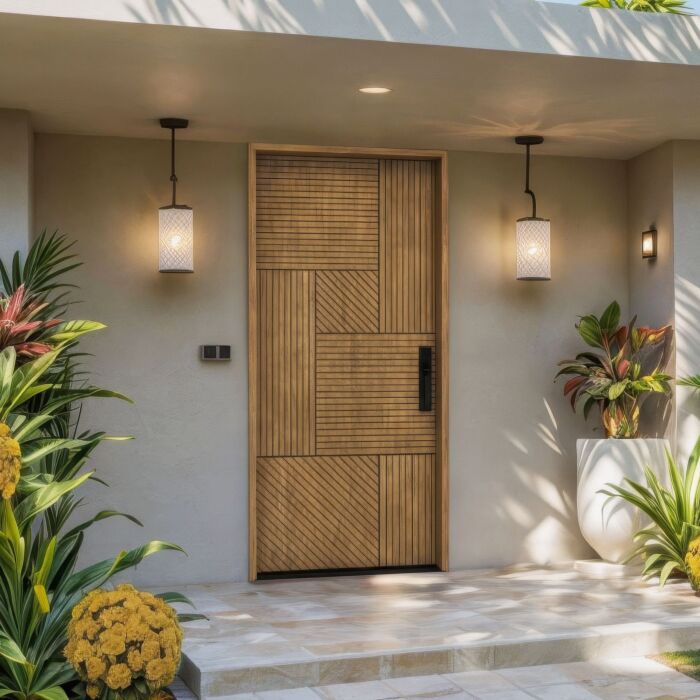 Interra | 80" Slab | Mahogany Wood Flush Panel 1-3/4" Exterior Single Slab Door