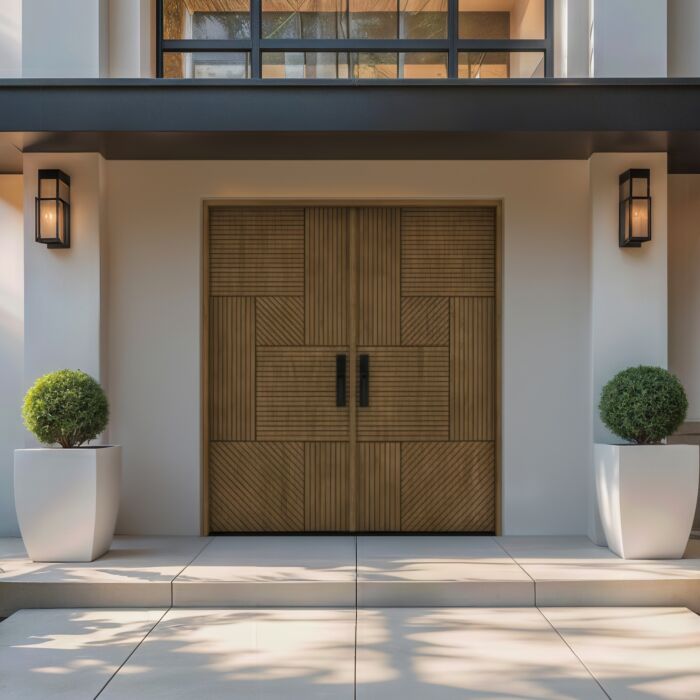 Interra | 80" Prehung | Mahogany Wood Flush Panel 1-3/4" Exterior Double Door