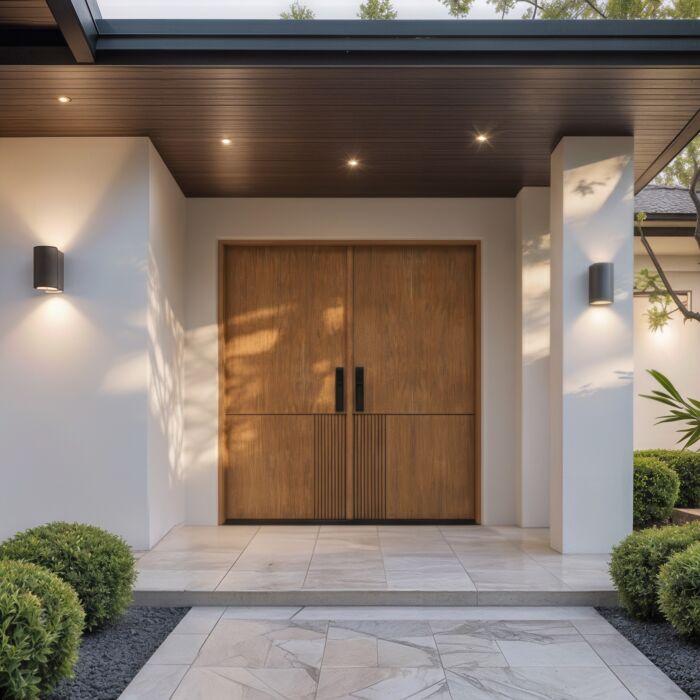 Modra | 80" Prehung | Mahogany Wood Flush Panel 1-3/4" Exterior Double Door