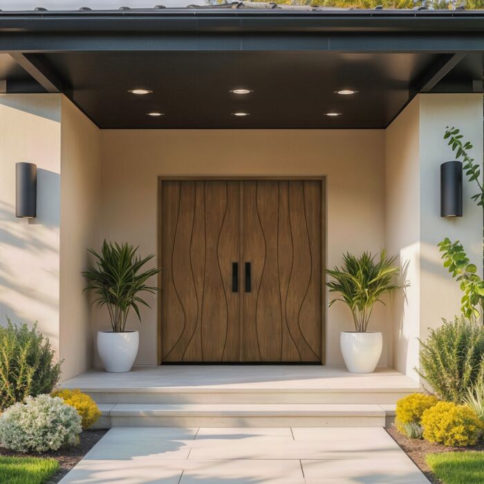Ondra | 80" Prehung | Mahogany Wood Flush Panel 1-3/4" Exterior Double Door
