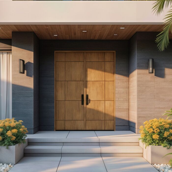 Quadrus | 96" Prehung | Mahogany Wood Flush Panel 1-3/4" Exterior Double Door