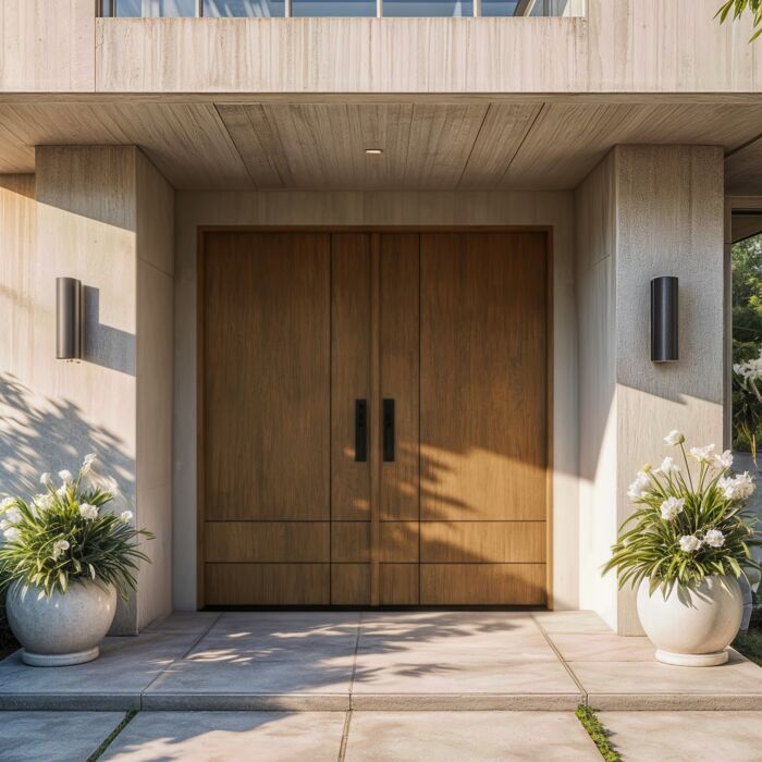 Signa | 80" Prehung | Mahogany Wood Flush Panel 1-3/4" Exterior Double Door