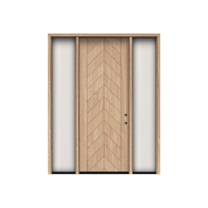 Chevro | 96" Prehung | Mahogany Wood Flush Panel 1-3/4" Exterior Door with Two Sidelites