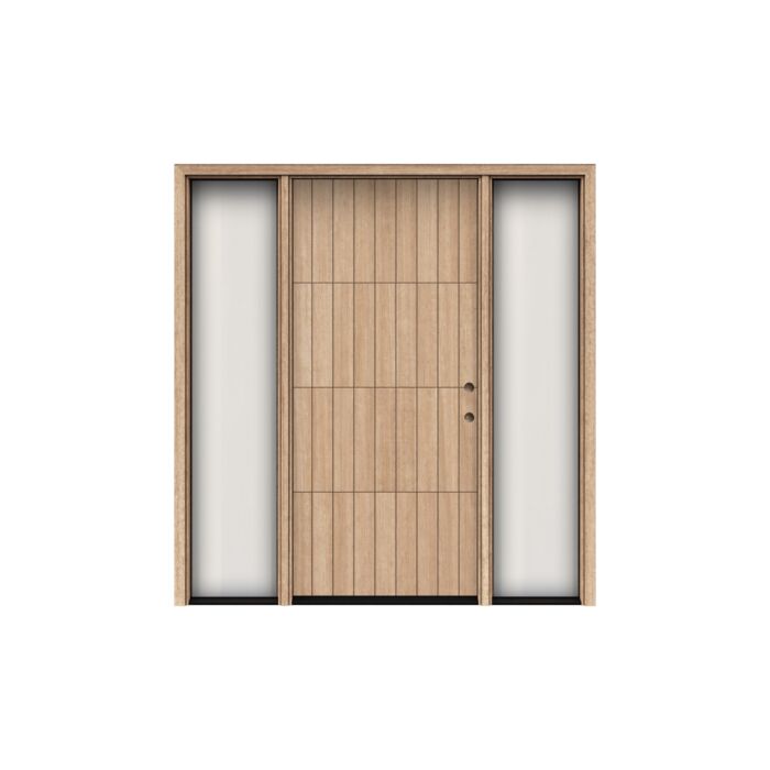 Gridor | 80" Prehung | Mahogany Wood Flush Panel 1-3/4" Exterior Door with Two Sidelites
