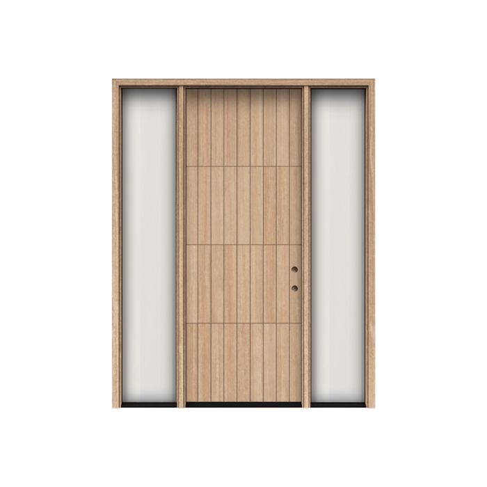 Gridor | 96" Prehung | Mahogany Wood Flush Panel 1-3/4" Exterior Door with Two Sidelites