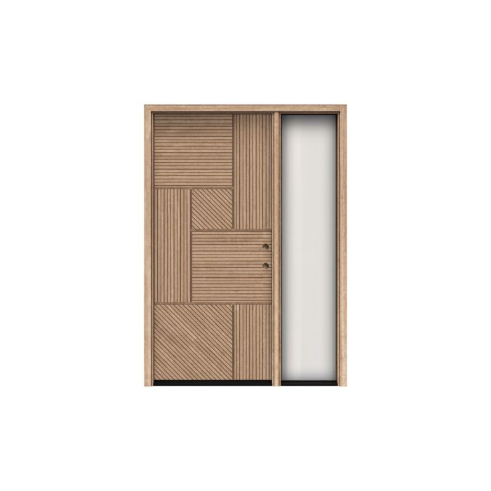 Interra | 80" Prehung | Mahogany Wood Flush Panel 1-3/4" Exterior Door with One Sidelite