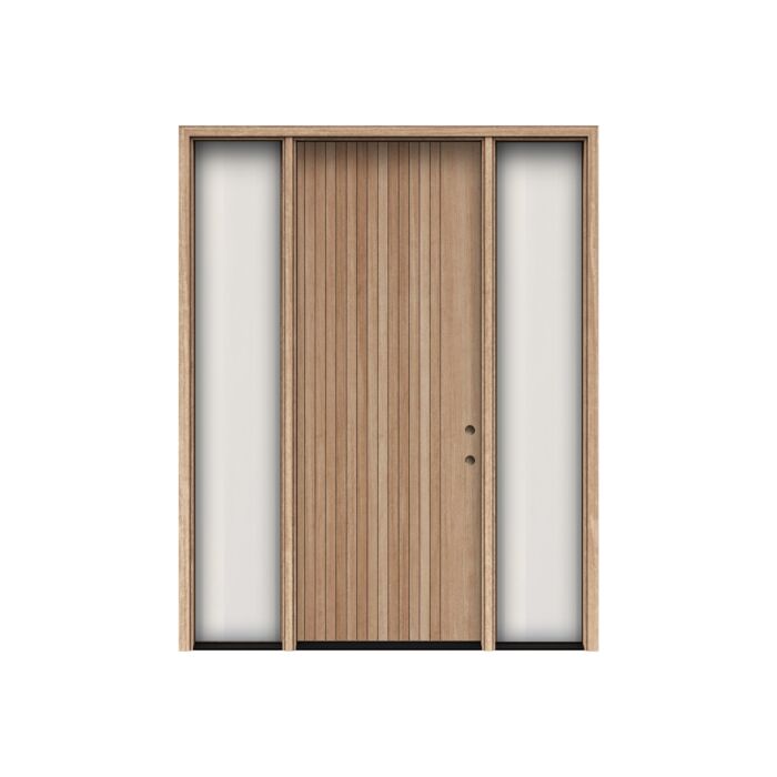 Luvo | 96" Prehung | Mahogany Wood Flush Panel Mid Century 1-3/4" Exterior Door with Two Sidelites