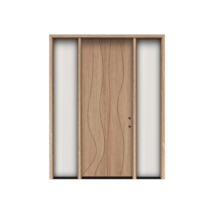 Ondra | 96" Prehung | Mahogany Wood Flush Panel 1-3/4" Exterior Door with Two Sidelites