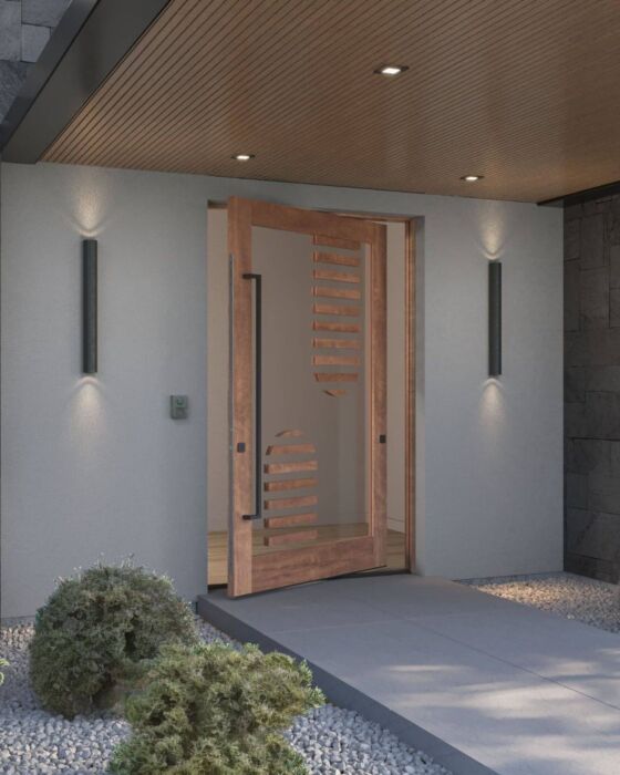 Mahogany Arqos SDO Contemporary Modern Shaker Impact-Rated Pivot Door