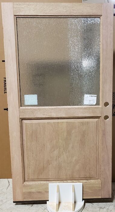 Mahogany 1/2 Lite 1 Panel Double Door, Sidelites|G5001-OG