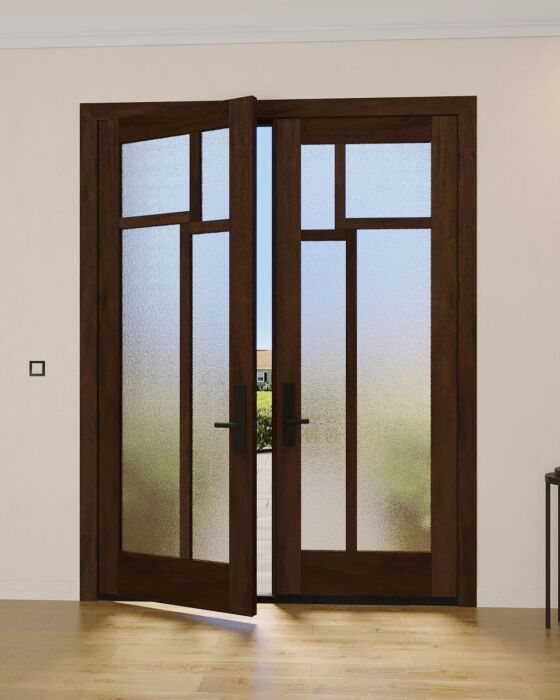 Mahogany Amsterdam Full Lite, Artistic Lite Designer SDL Contemporary Modern Shaker Double Door