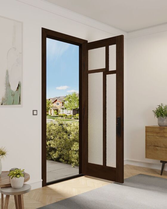 Mahogany Amsterdam Full Lite, Artistic Lite Designer SDL Contemporary Modern Shaker Single Door