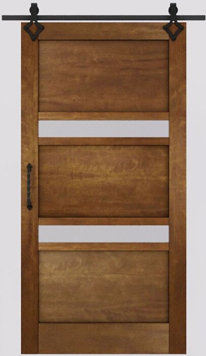 Mahogany Aragvi 2 Lite Designer SDL Contemporary Modern 3 Panel Shaker Single Barn Door