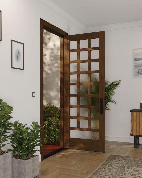 Mahogany Barcelona Full Lite, Artistic Lite Designer SDL Contemporary Modern Shaker Single Door