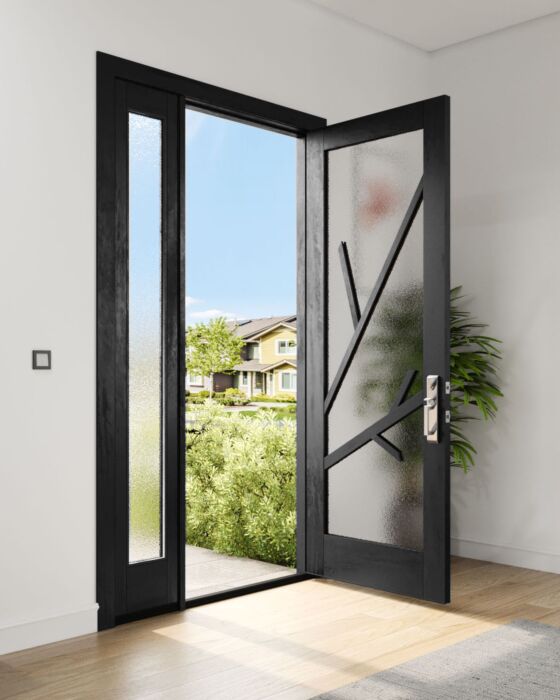 Mahogany Bohol Full Lite Artistic Lite Designer SDL Shaker Single Door, Sidelite