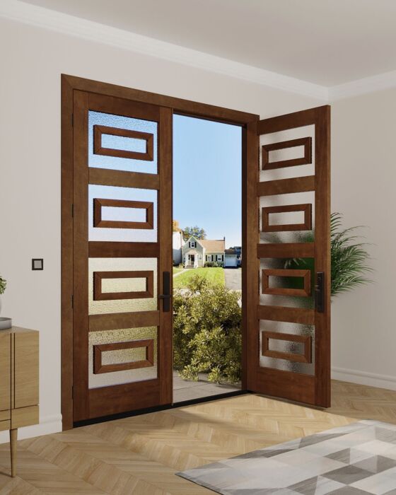 Mahogany Cavea Full Lite, Artistic Lite Designer SDL Contemporary Modern Shaker Double Door