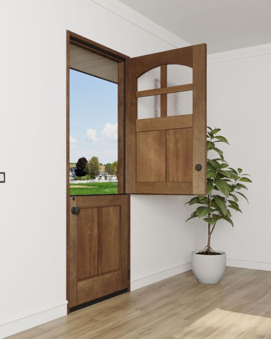 Mahogany Craftsman Arch Lite, 1/2 Lite, 4 Lite SDL 2 Panel Shaker Dutch Door