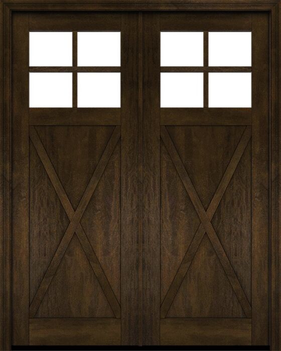 Mahogany Craftsman 4 Lite, Top View SDL Crossbuck Panel Shaker Double Door|CRF-CPG4-SH