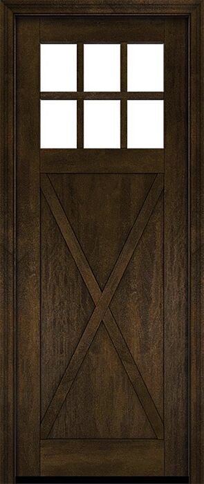 Mahogany Craftsman 6 Lite, Top View SDL Crossbuck Panel Shaker Single Door|CRF-CPG6-SH