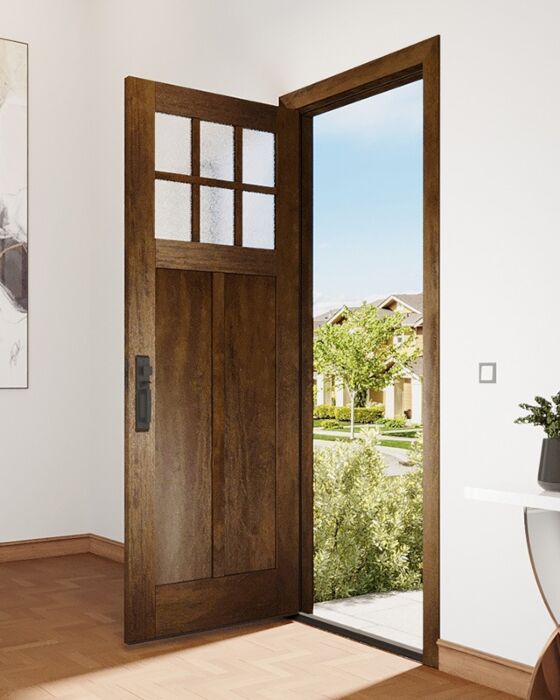 Mahogany Craftsman 6 Lite, Top View SDL 2 Panel Shaker Single Door|CRF-P2G6-SH