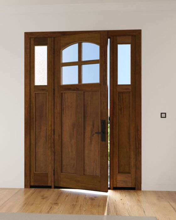Mahogany Craftsman Arch Lite, Top View, 4 Lite SDL 2 Panel Shaker Single Door, Sidelites|CRF4-SH-AR-FP