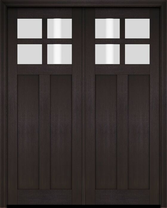Mahogany Craftsman 4 Lite, Top View SDL 2 Panel Shaker Double Door|CRF4-SH-FP
