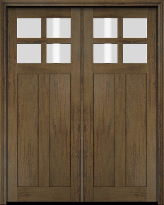 Mahogany Craftsman 4 Lite, Top View SDL 2 Panel Shaker Double Door|CRF4-SH-FP