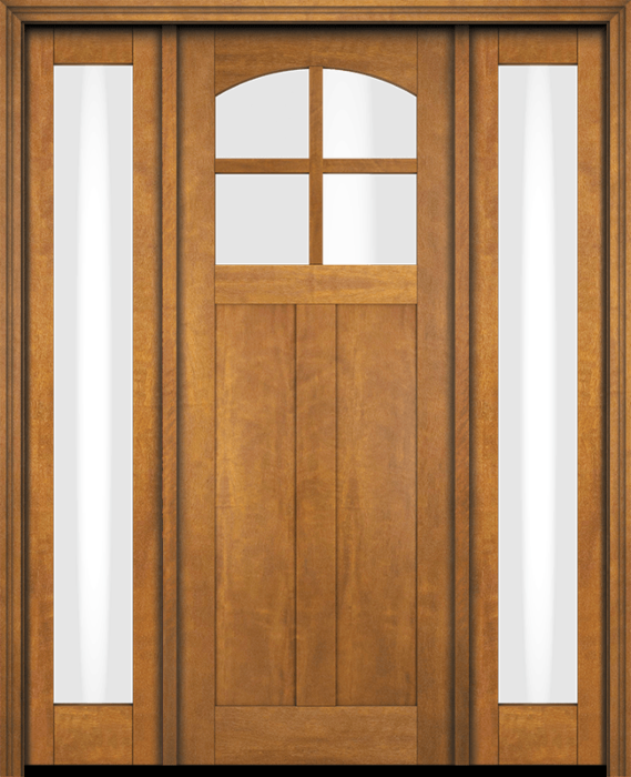Mahogany Craftsman Arch Lite, Top View, 4 Lite SDL 2 Panel Shaker Single Door, Sidelites|CRF4-SH-AR-FP