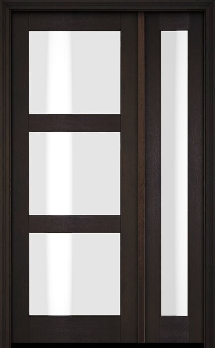 Mahogany Full Lite, 3 Lite  Modern Shaker Single Door, Sidelite|G301-SH-SH