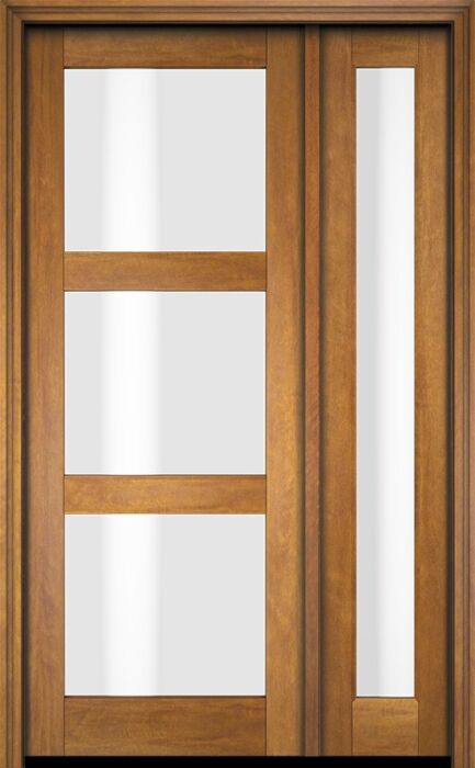 Mahogany Full Lite, 3 Lite  Modern Shaker Single Door, Sidelite|G301-SH-SH