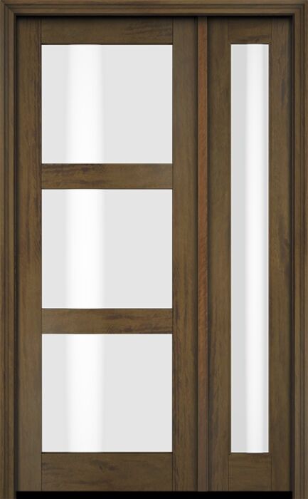 Mahogany Full Lite, 3 Lite  Modern Shaker Single Door, Sidelite|G301-SH-SH