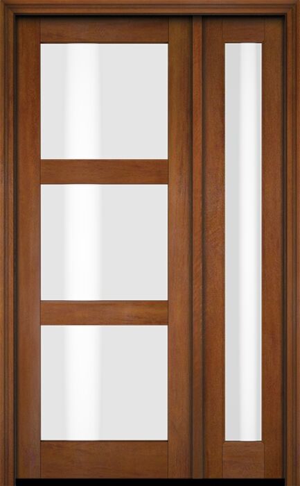 Mahogany Full Lite, 3 Lite  Modern Shaker Single Door, Sidelite|G301-SH-SH