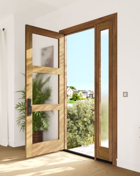 Mahogany Full Lite, 3 Lite  Modern Shaker Single Door, Sidelite|G301-SH-SH