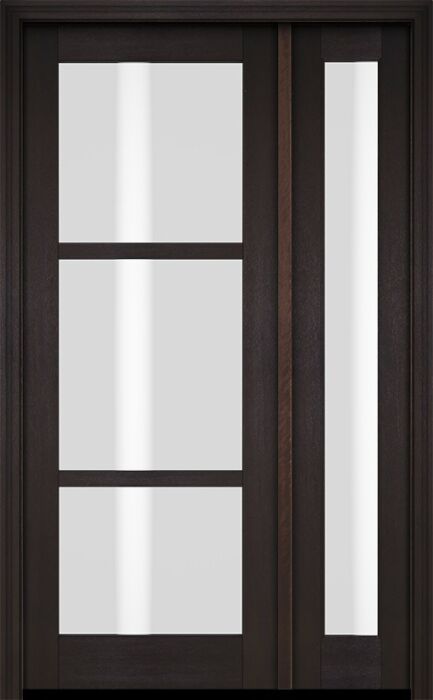 Mahogany Windermere Full Lite, 3 Lite SDL Contemporary Modern Shaker Single Door, Sidelite|G301-W-SH