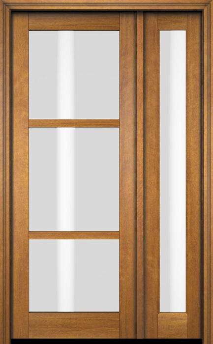 Mahogany Windermere Full Lite, 3 Lite SDL Contemporary Modern Shaker Single Door, Sidelite|G301-W-SH