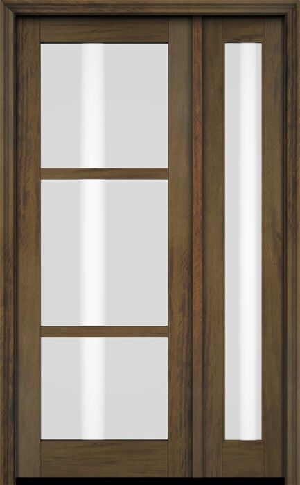 Mahogany Windermere Full Lite, 3 Lite SDL Contemporary Modern Shaker Single Door, Sidelite|G301-W-SH