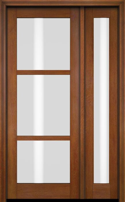 Mahogany Windermere Full Lite, 3 Lite SDL Contemporary Modern Shaker Single Door, Sidelite|G301-W-SH