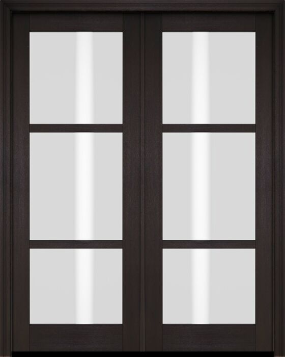 Mahogany Windermere Full Lite, 3 Lite SDL Contemporary Modern Shaker Double Door|G301-W-SH