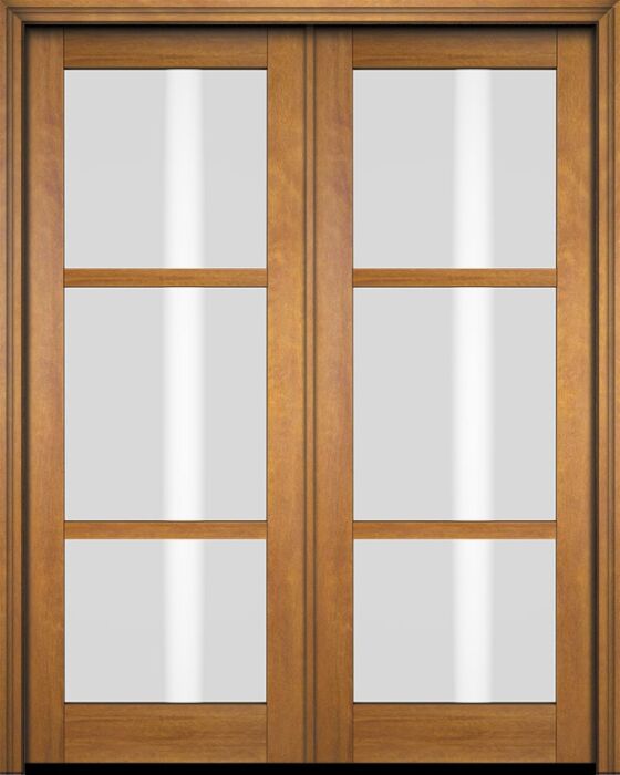 Mahogany Windermere Full Lite, 3 Lite SDL Contemporary Modern Shaker Double Door|G301-W-SH