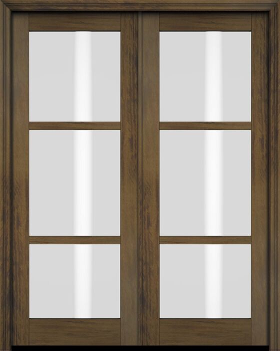 Mahogany Windermere Full Lite, 3 Lite SDL Contemporary Modern Shaker Double Door|G301-W-SH
