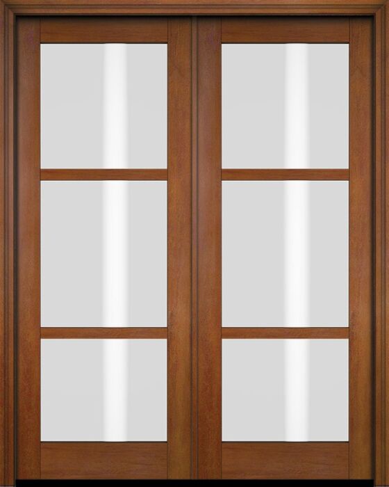 Mahogany Windermere Full Lite, 3 Lite SDL Contemporary Modern Shaker Double Door|G301-W-SH