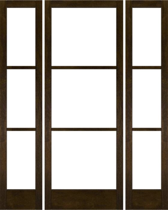 Mahogany Full Lite, Horizontal 3 Lite SDL Contemporary Modern Narrow Profile Shaker Single Door, Sidelites|G301-W-SLK-SH