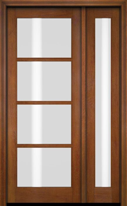 Mahogany Windermere Full Lite, 4 Lite SDL Contemporary Modern Shaker Single Door, Sidelite|G401-W-SH