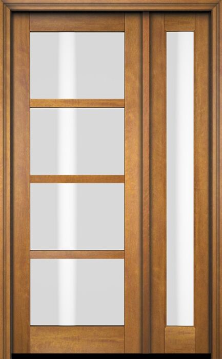 Mahogany Windermere Full Lite, 4 Lite SDL Contemporary Modern Shaker Single Door, Sidelite|G401-W-SH